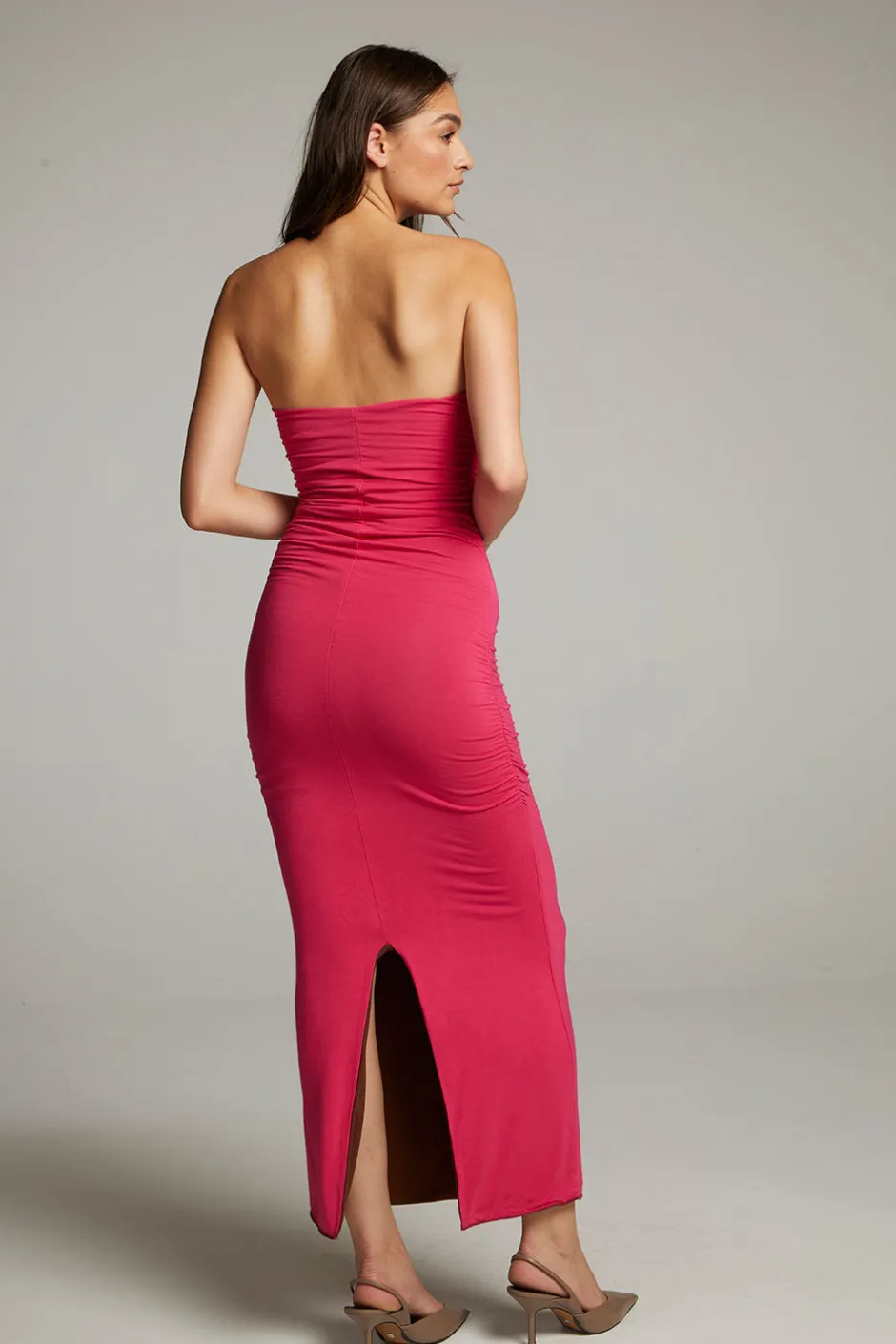 Women Chaser Brand Panama Coffee And Raspberry Reversible Midi Dress