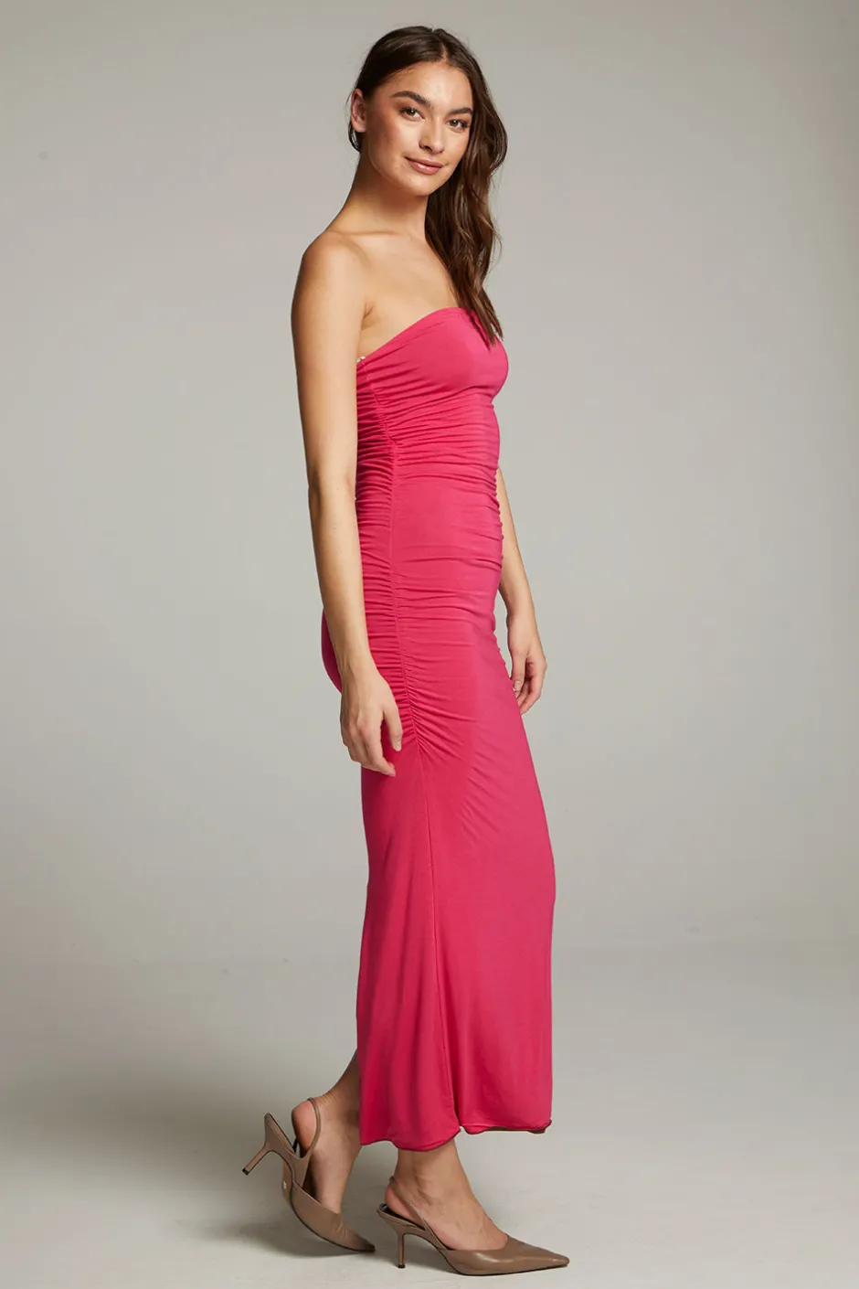 Women Chaser Brand Panama Coffee And Raspberry Reversible Midi Dress
