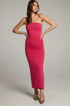 Women Chaser Brand Panama Coffee And Raspberry Reversible Midi Dress