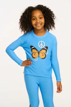 Kids Chaser Brand Peace Butterfly Long Sleeve Cozy Knit Pullover
