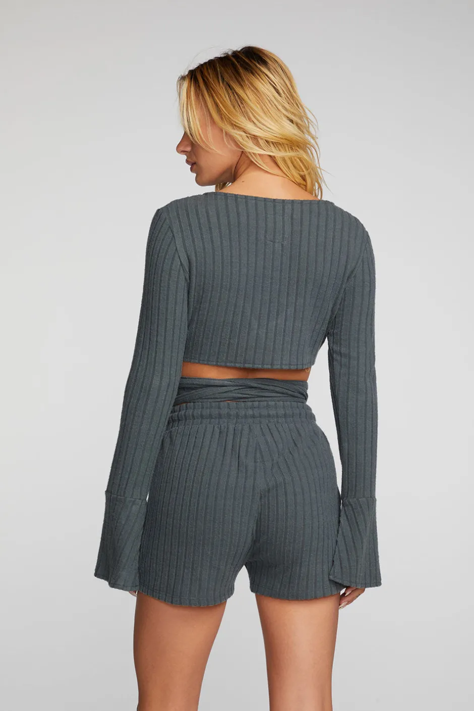 Women Chaser Brand Poor Boy Rib Long Sleeve Wrap Top