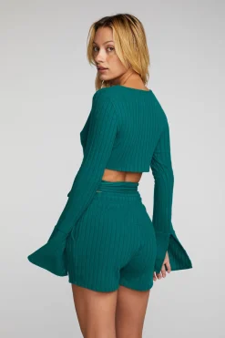 Women Chaser Brand Poor Boy Rib Long Sleeve Wrap Top