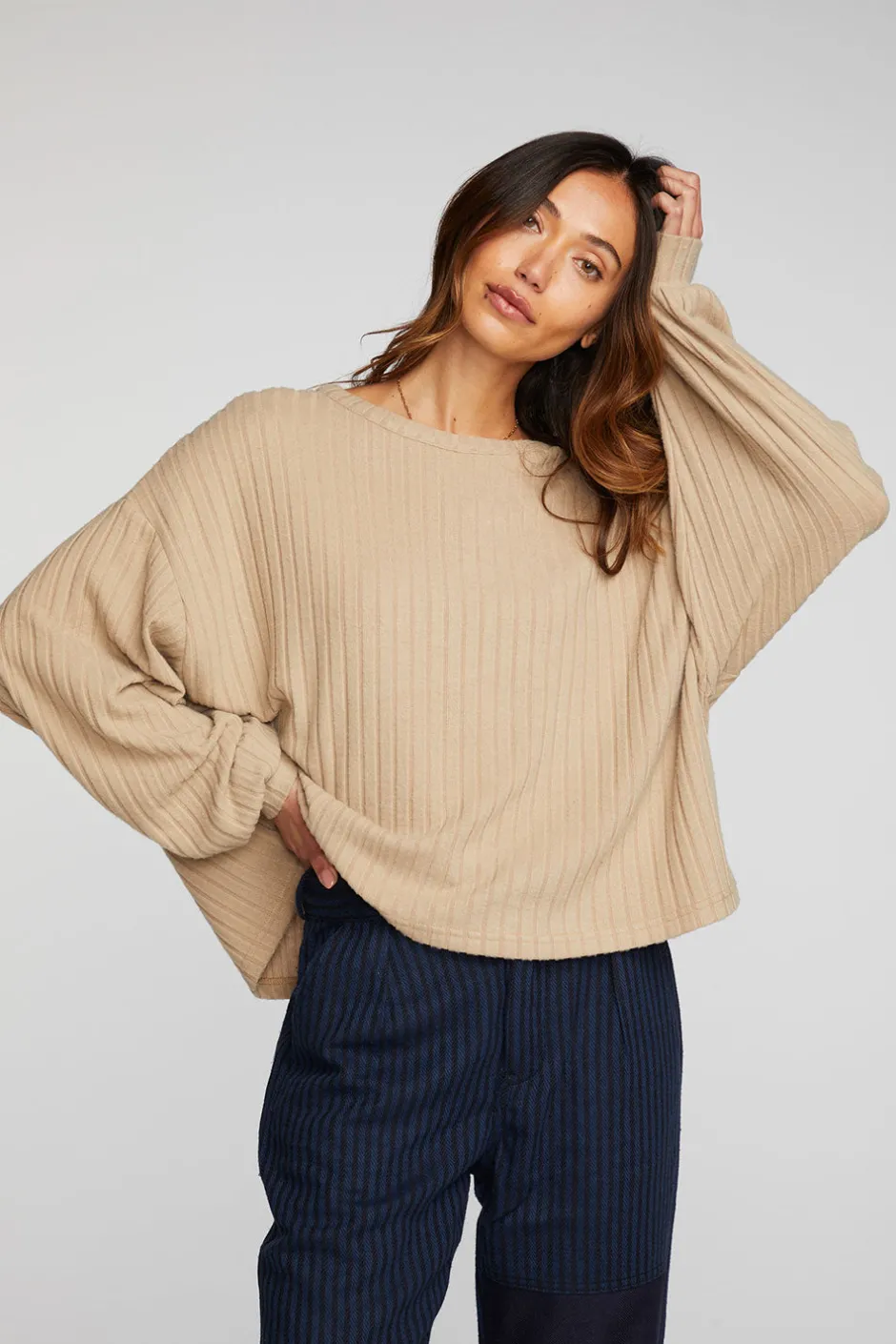 Women Chaser Brand Poor Boy Rib Long Sleeve Tee