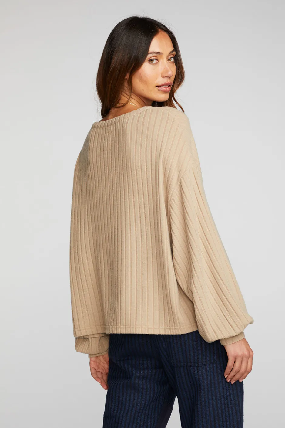 Women Chaser Brand Poor Boy Rib Long Sleeve Tee