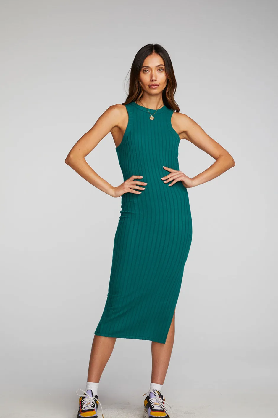 Women Chaser Brand Poor Boy Rib Midi Dress With Side Slit