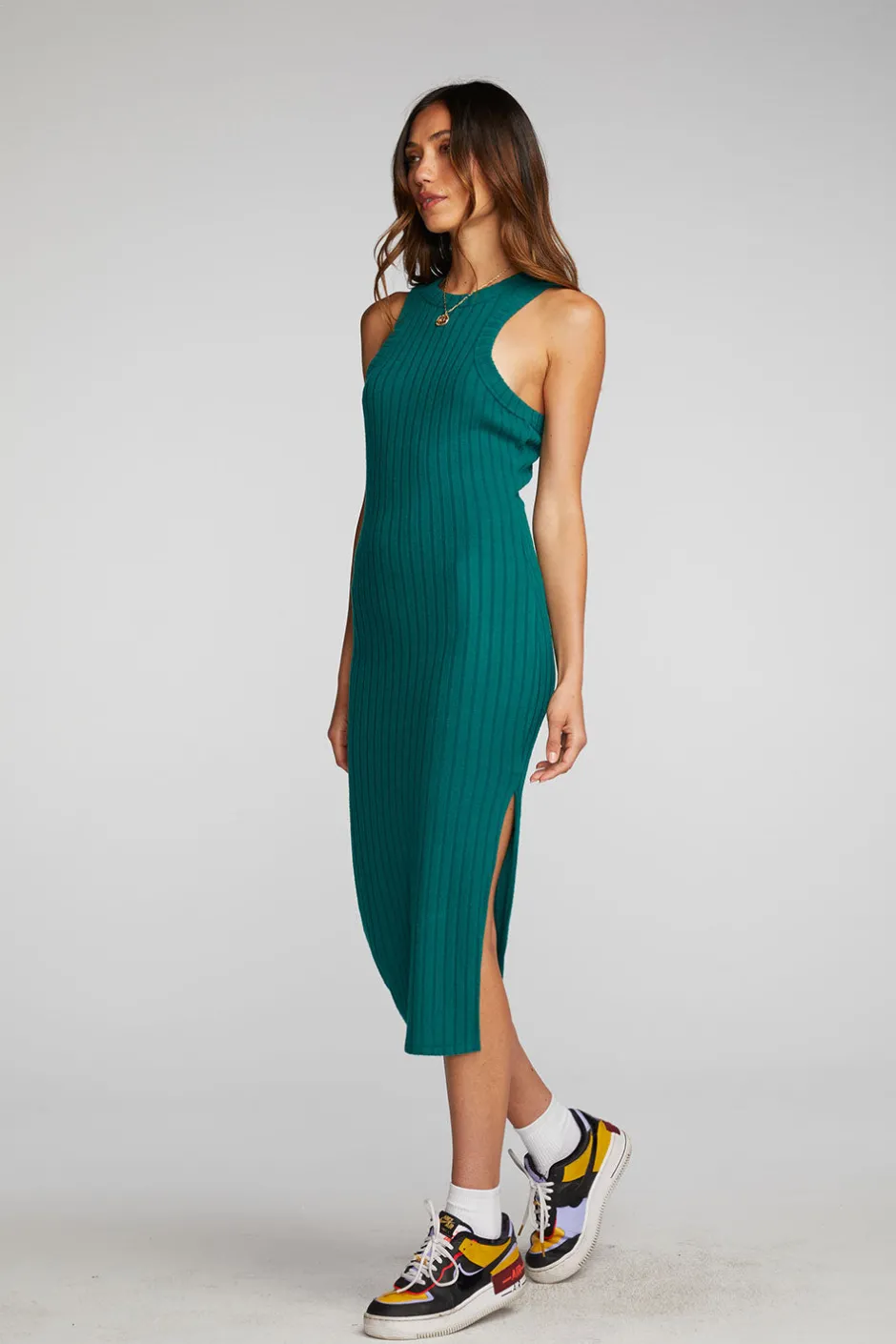 Women Chaser Brand Poor Boy Rib Midi Dress With Side Slit