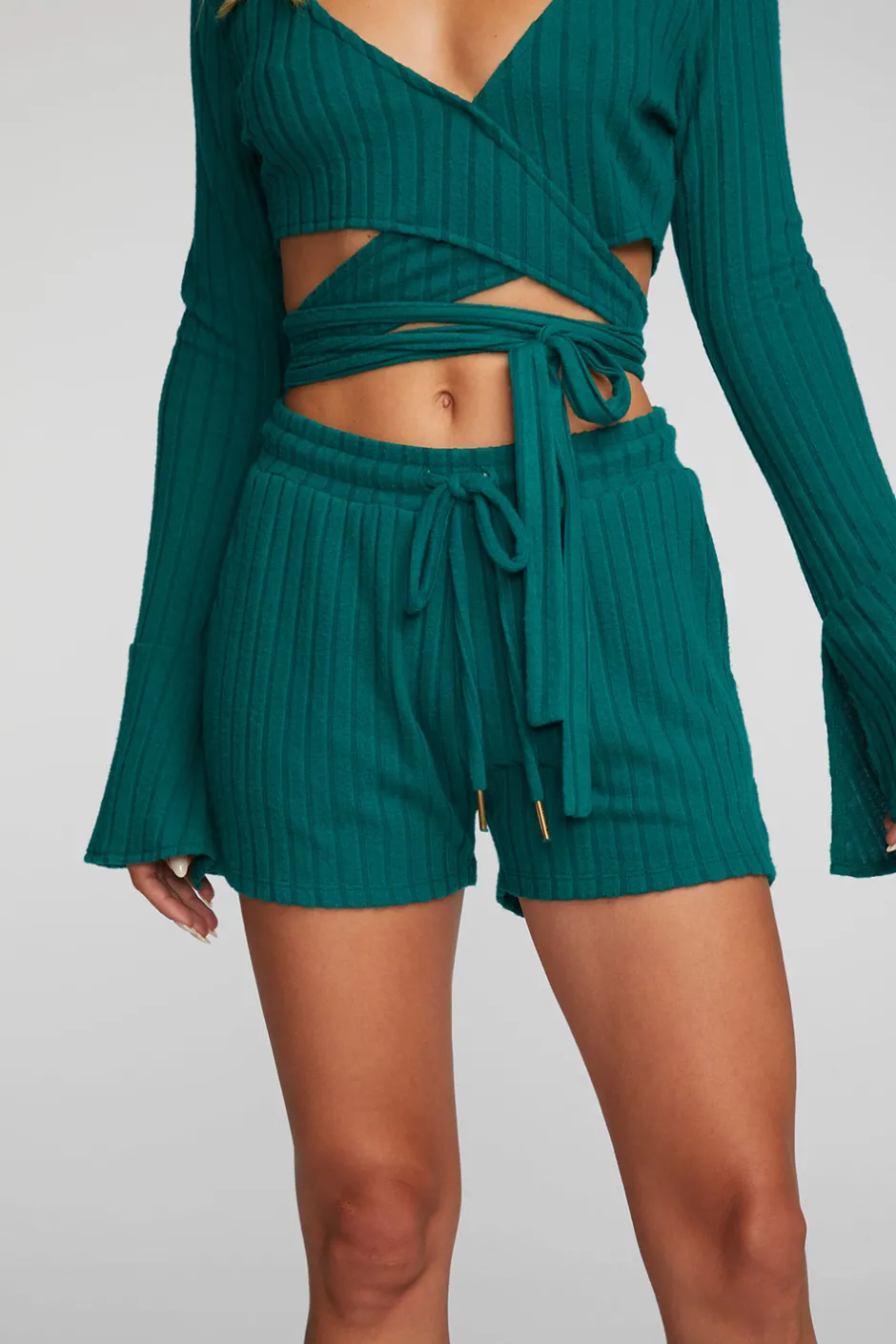 Women Chaser Brand Poor Boy Rib Shorts With Shoestring Tie