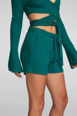 Women Chaser Brand Poor Boy Rib Shorts With Shoestring Tie