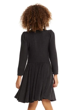 Kids Chaser Brand Puff Black Licorice Long Sleeve Dress With Twirl Skirt