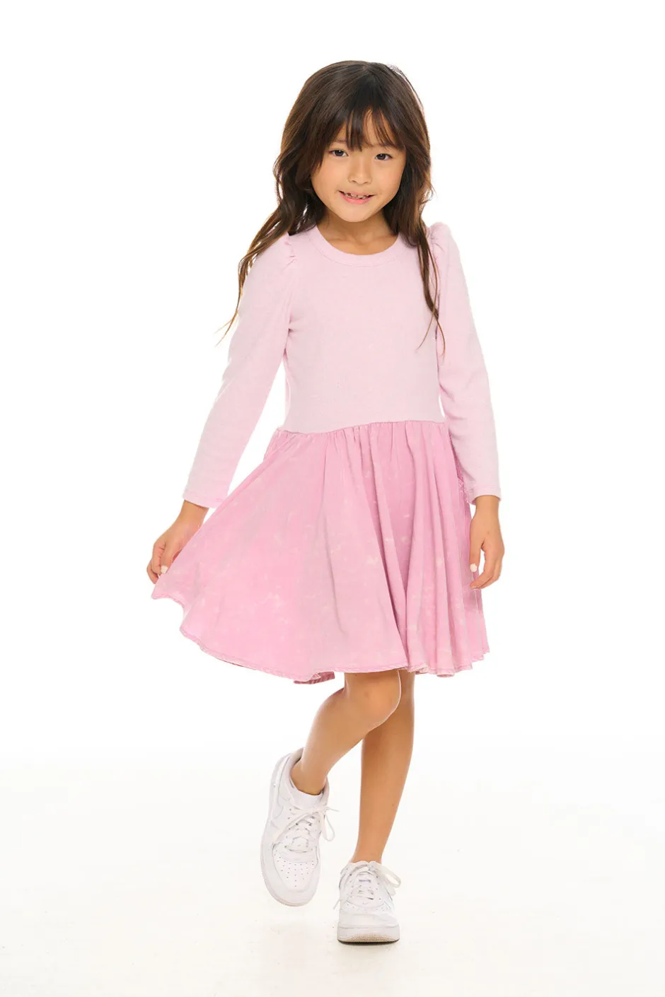 Kids Chaser Brand Puff Long Sleeve Dress With Twirl Skirt