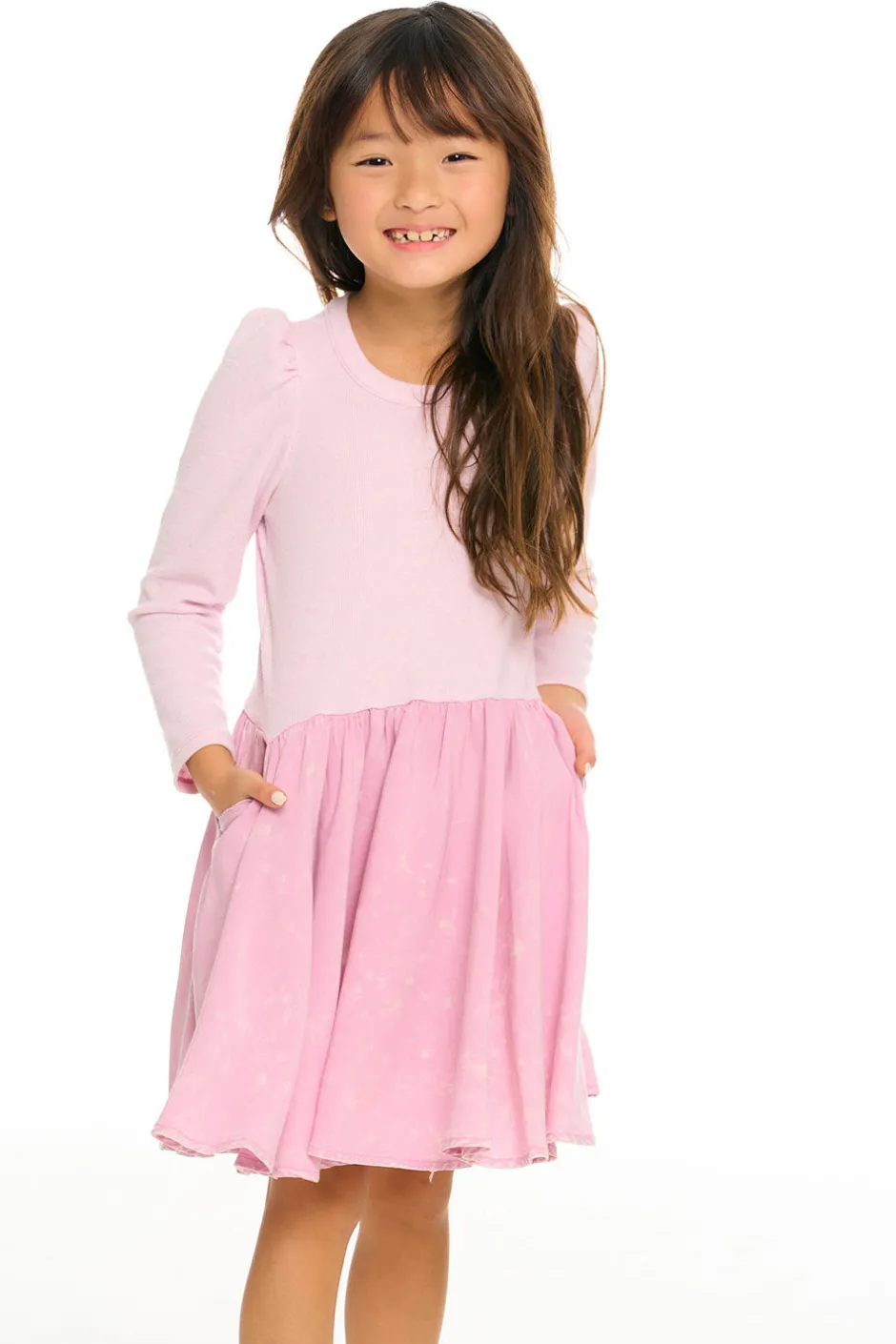 Kids Chaser Brand Puff Long Sleeve Dress With Twirl Skirt