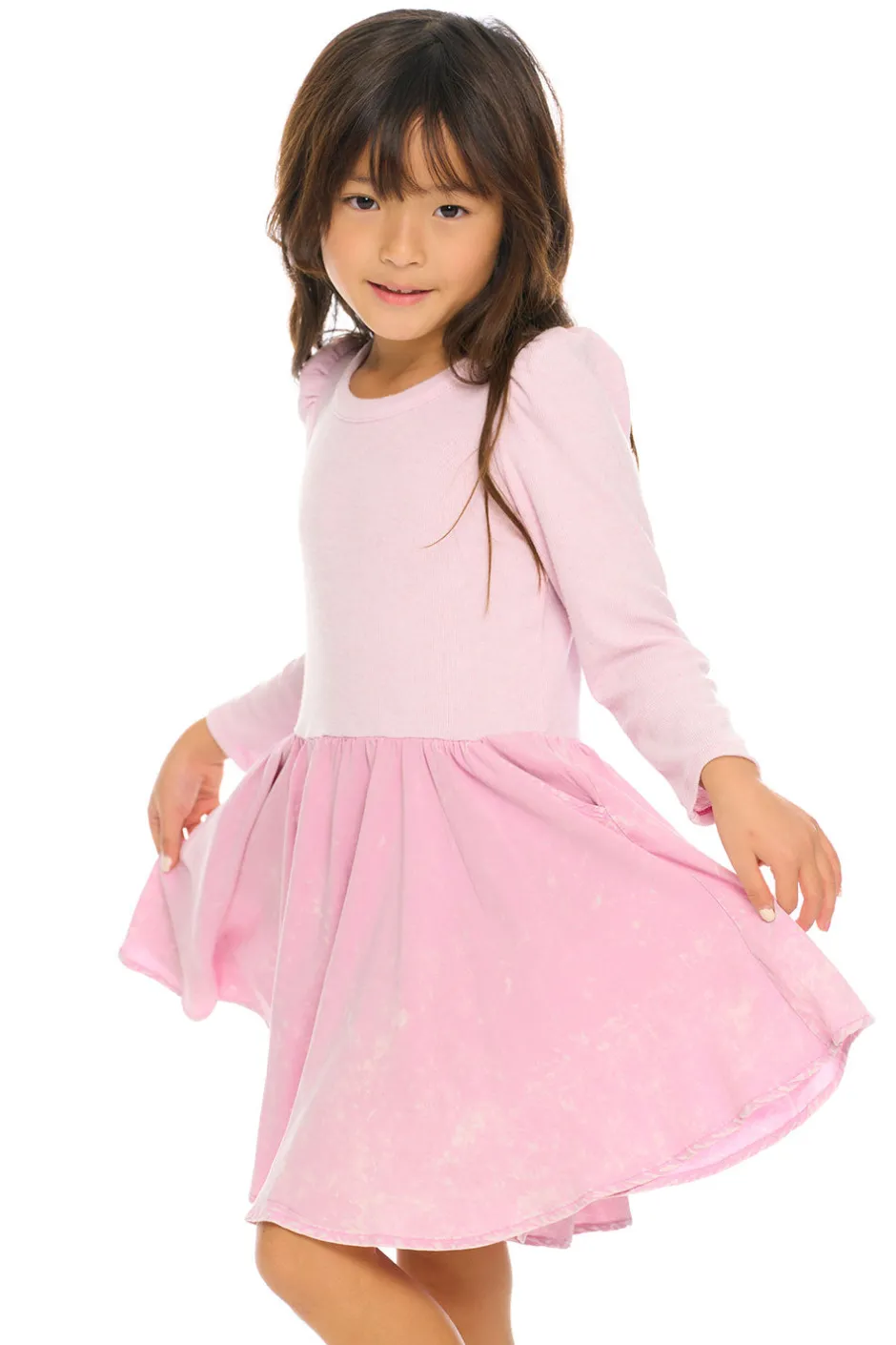 Kids Chaser Brand Puff Long Sleeve Dress With Twirl Skirt