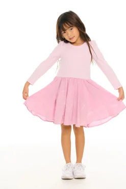 Kids Chaser Brand Puff Long Sleeve Dress With Twirl Skirt