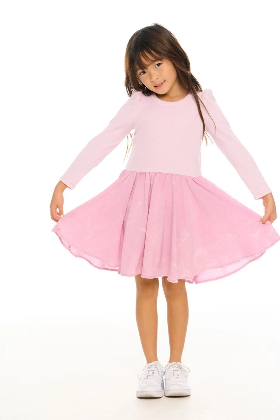 Kids Chaser Brand Puff Long Sleeve Dress With Twirl Skirt