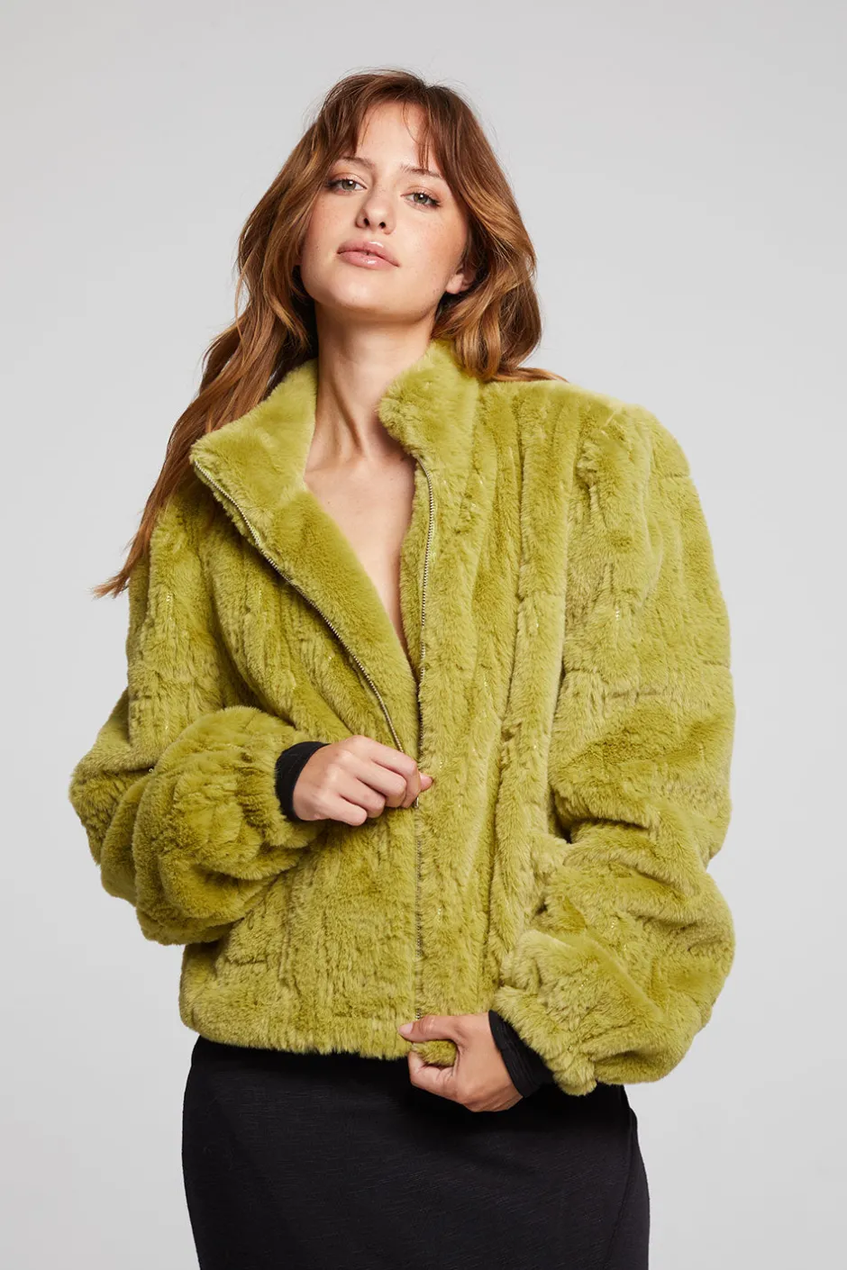 Women Chaser Brand Puff Sleeve Green Olive Jacket