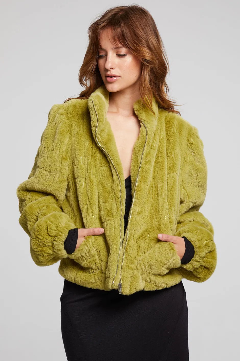 Women Chaser Brand Puff Sleeve Green Olive Jacket