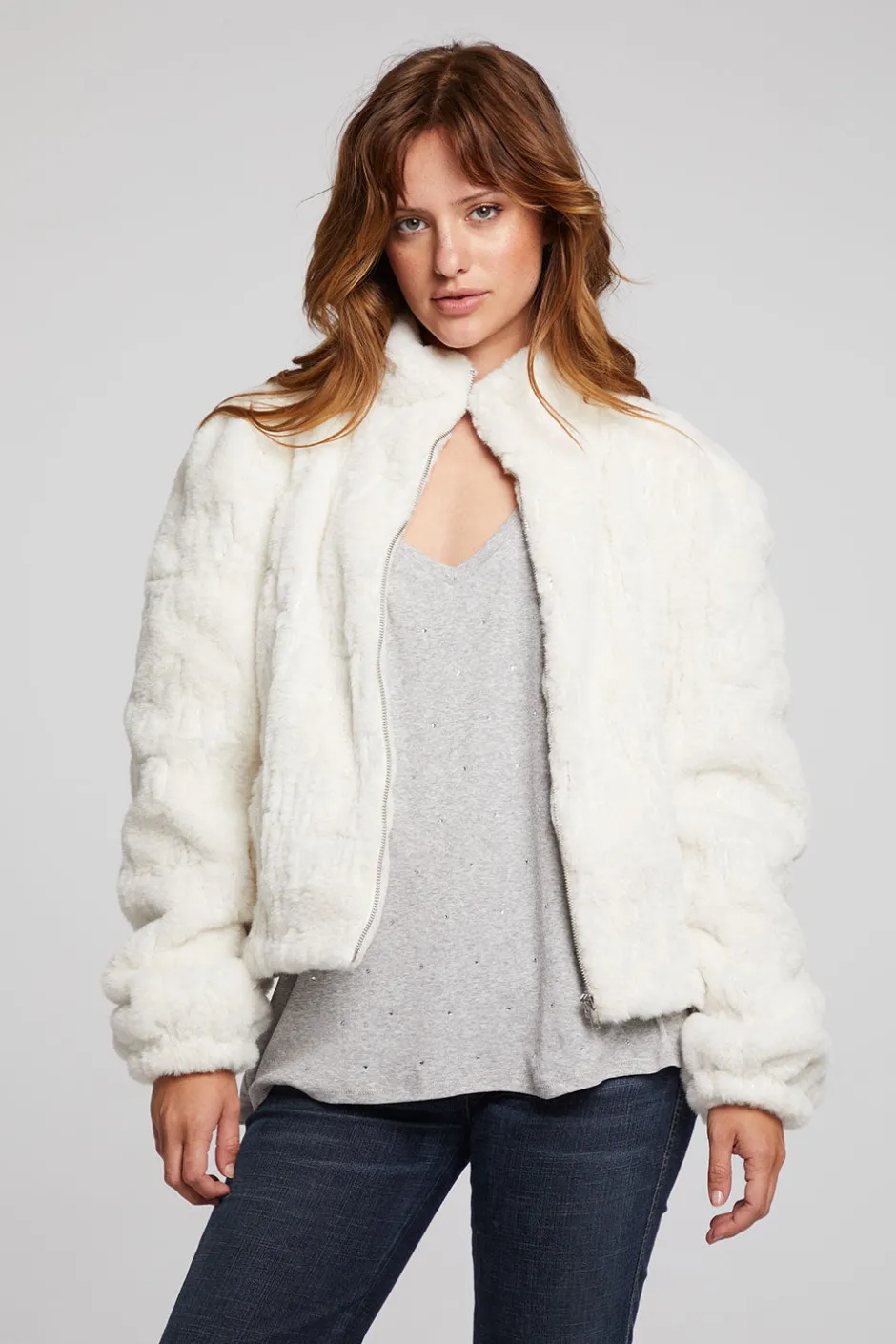Women Chaser Brand Puff Sleeve Starry White Jacket