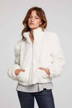 Women Chaser Brand Puff Sleeve Starry White Jacket