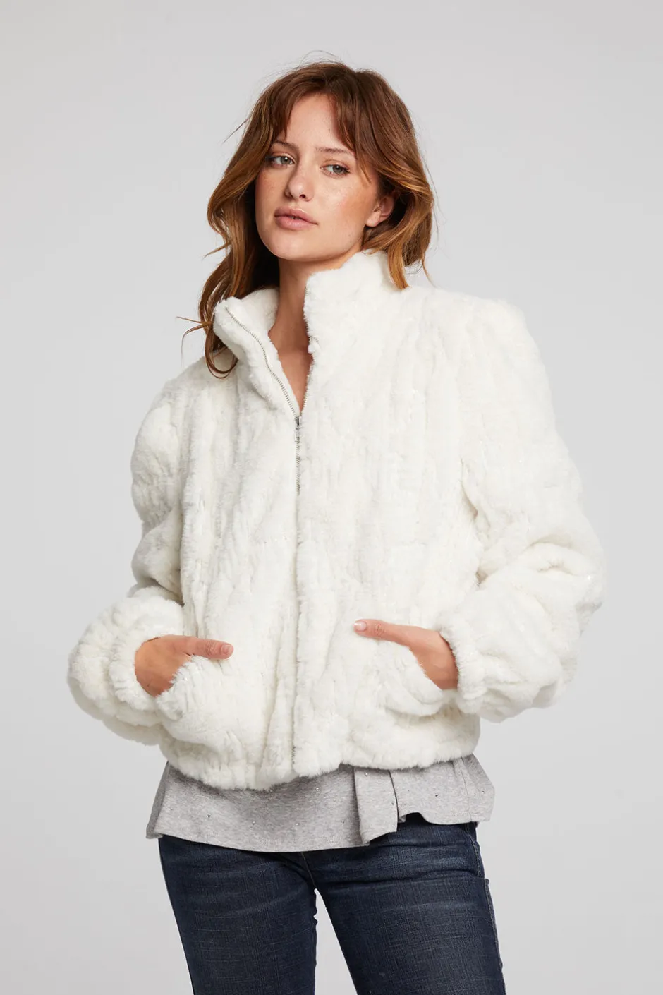 Women Chaser Brand Puff Sleeve Starry White Jacket