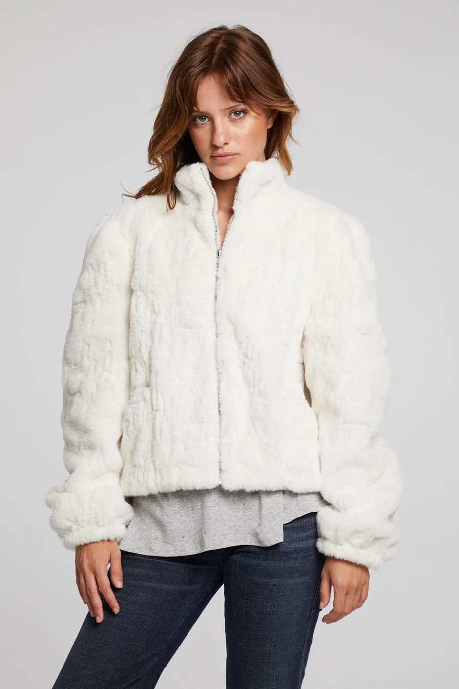 Women Chaser Brand Puff Sleeve Starry White Jacket