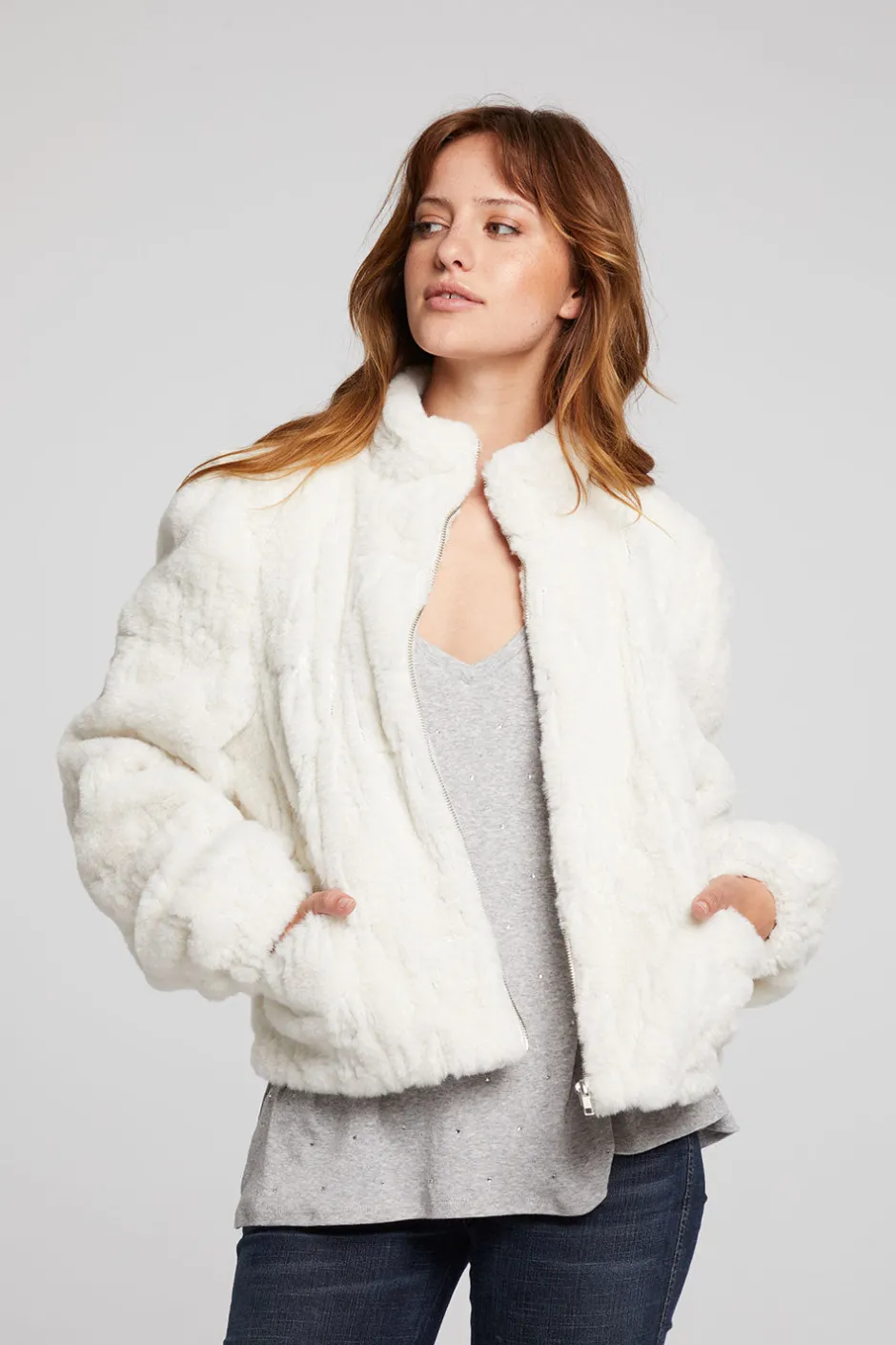 Women Chaser Brand Puff Sleeve Starry White Jacket