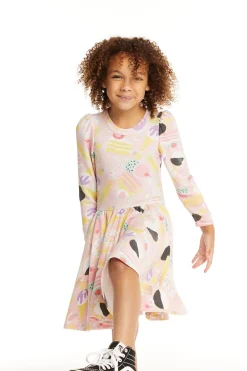 Kids Chaser Brand Puff Sweet Treats Long Sleeve Dress With Twirl Skirt