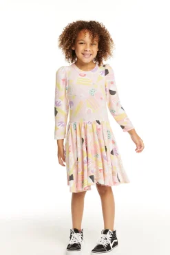 Kids Chaser Brand Puff Sweet Treats Long Sleeve Dress With Twirl Skirt