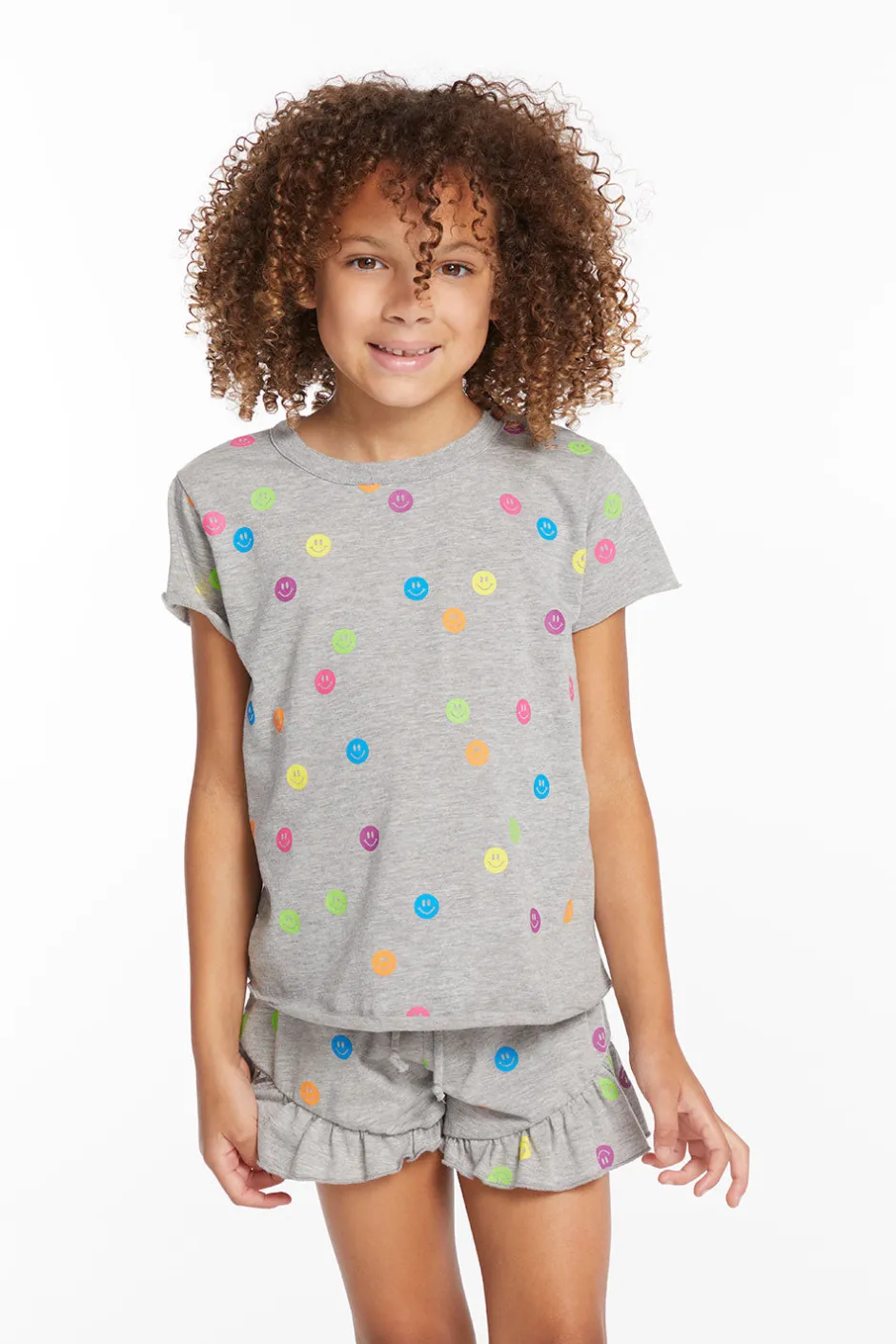 Kids Chaser Brand Rainbow Smiles Girls Crew Neck Tee