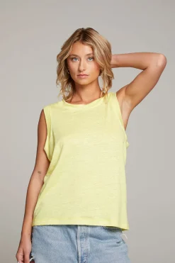 Women Chaser Brand Raw Edge Lemon Muscle Tank