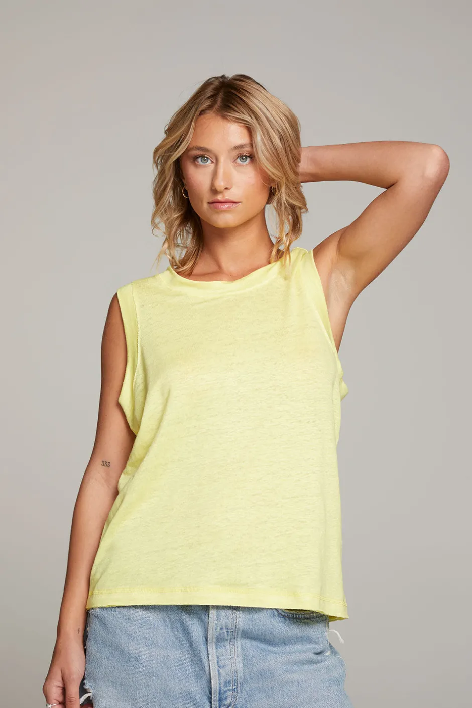 Women Chaser Brand Raw Edge Lemon Muscle Tank