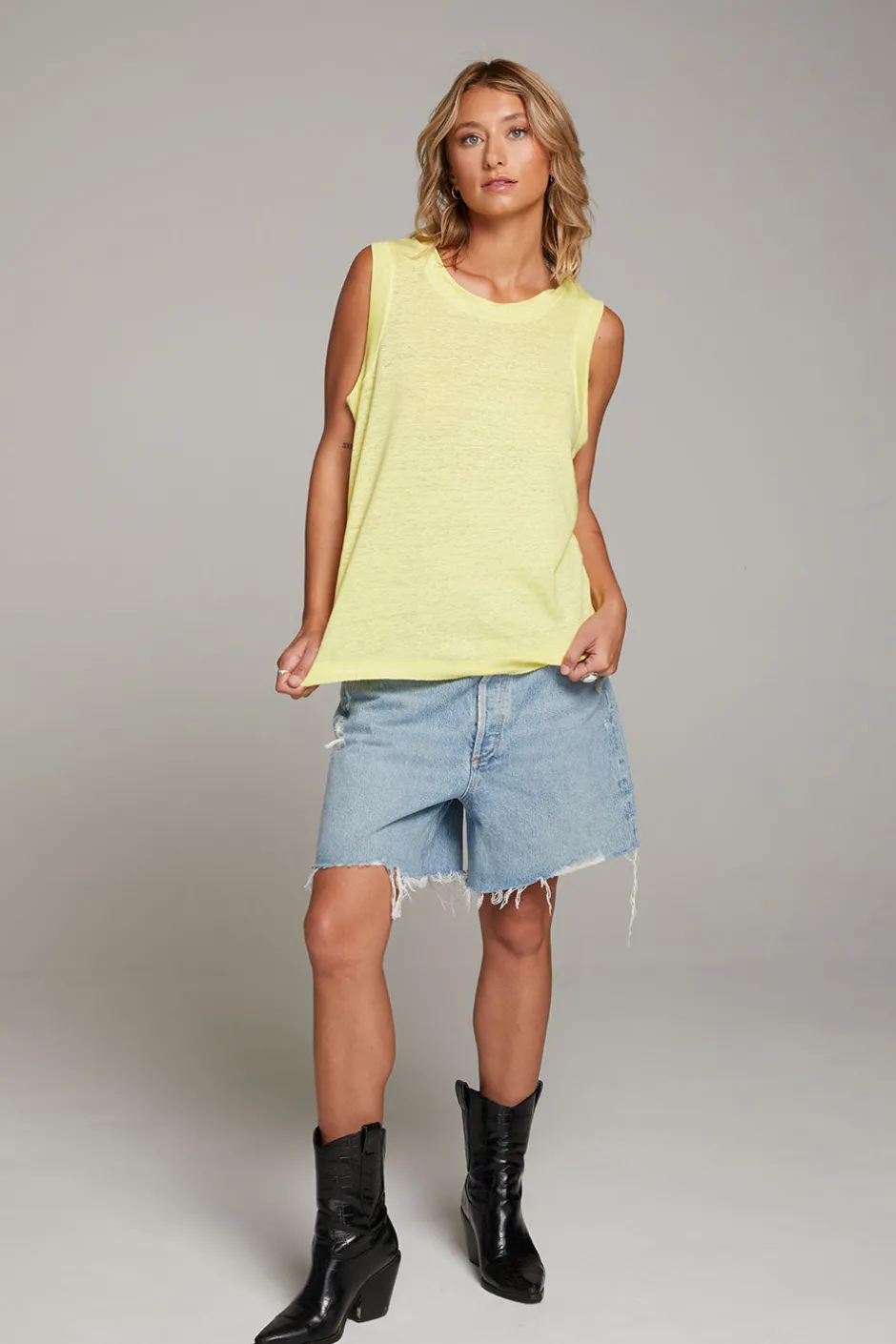 Women Chaser Brand Raw Edge Lemon Muscle Tank