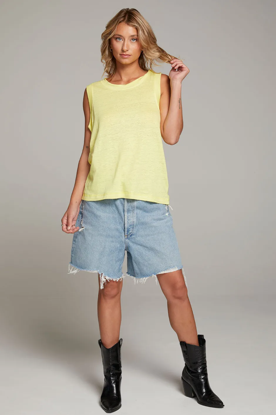 Women Chaser Brand Raw Edge Lemon Muscle Tank