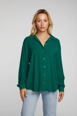 Women Chaser Brand Rayon Woven Long Sleeve Button Down