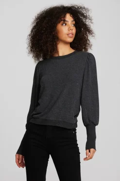 Women Chaser Brand Recycled Bliss Knit Crewneck Pullover With Rib And Puff Sleeve