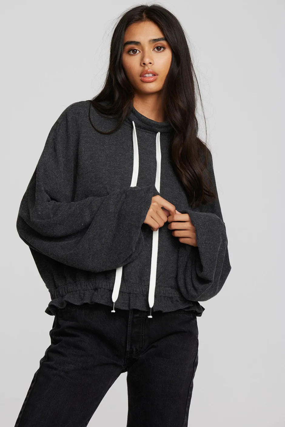 Women Chaser Brand Recycled Bliss Knit Cropped Pullover With Elastic Waist & Sleeve