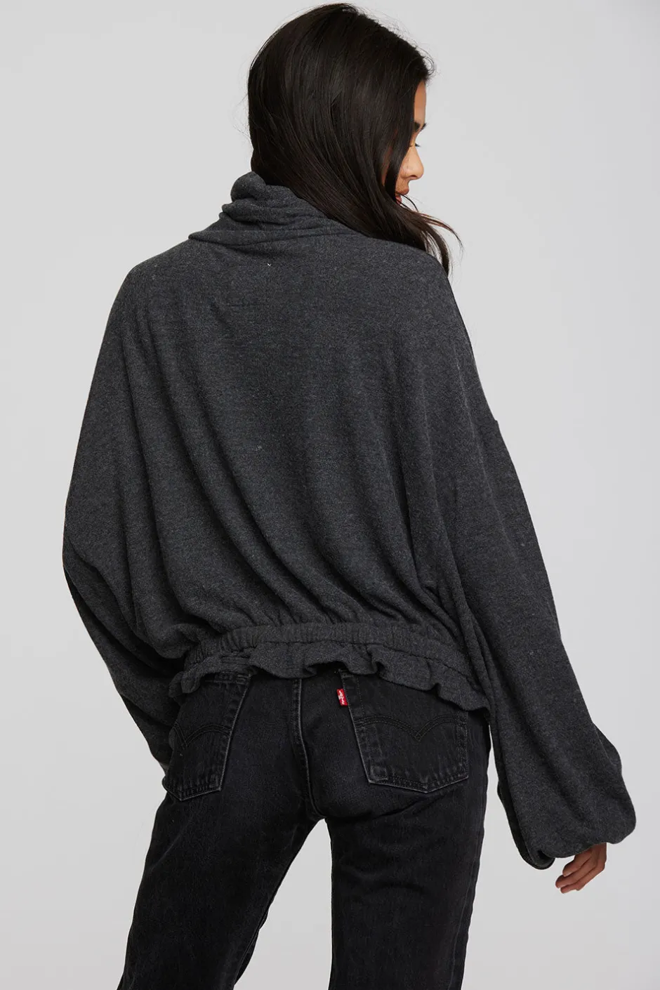 Women Chaser Brand Recycled Bliss Knit Cropped Pullover With Elastic Waist & Sleeve