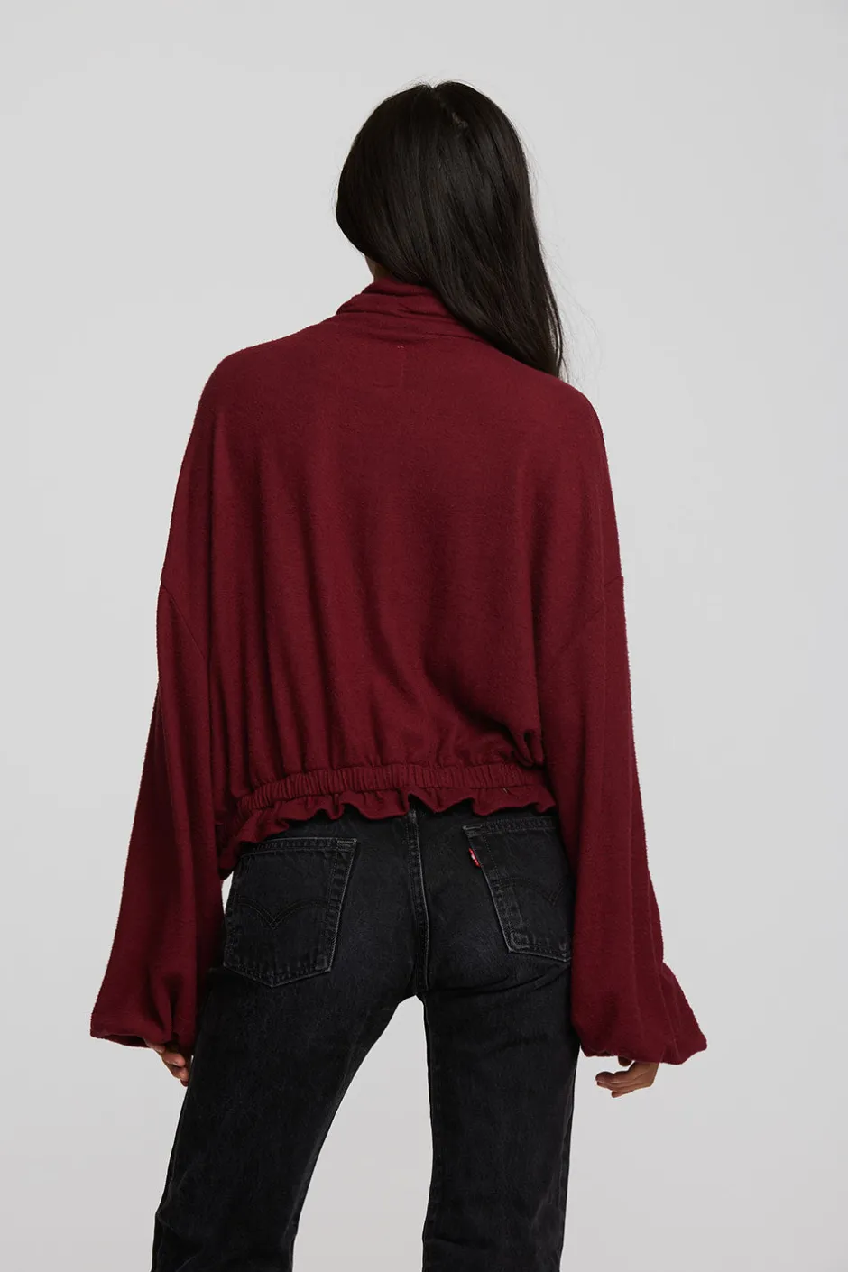 Women Chaser Brand Recycled Bliss Knit Cropped Pullover With Elastic Waist & Sleeve