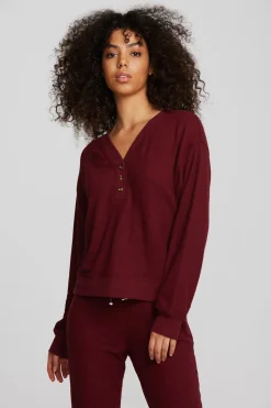 Women Chaser Brand Recycled Bliss Knit Long Sleeve Henley With Rib