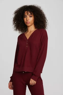 Women Chaser Brand Recycled Bliss Knit Long Sleeve Henley With Rib