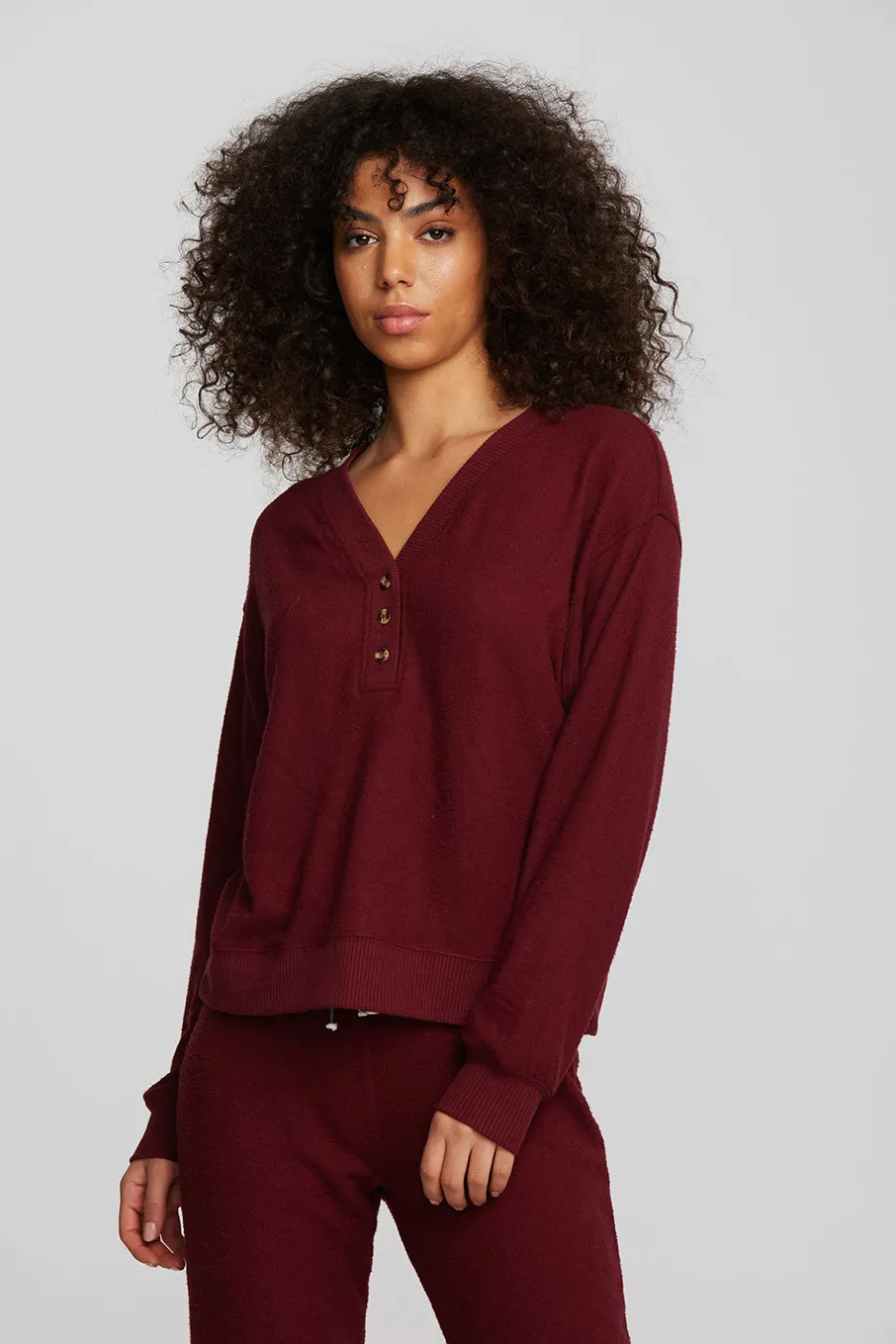 Women Chaser Brand Recycled Bliss Knit Long Sleeve Henley With Rib