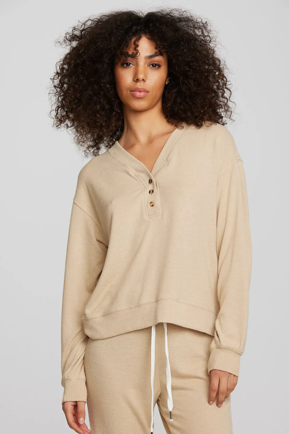 Women Chaser Brand Recycled Bliss Knit Long Sleeve Henley With Rib
