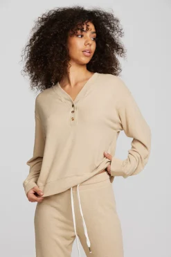 Women Chaser Brand Recycled Bliss Knit Long Sleeve Henley With Rib