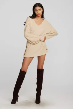 Women Chaser Brand Recycled Bliss Knit V-neck Tunic With Button Side Seam