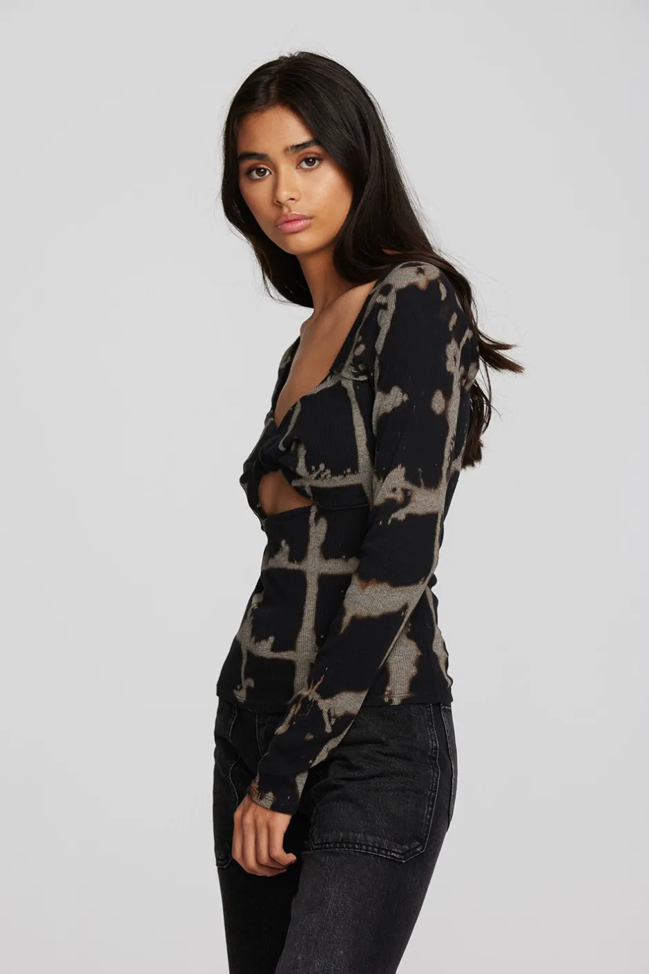 Women Chaser Brand Recycled Vintage Rib Long Sleeve Top With Twist Detail