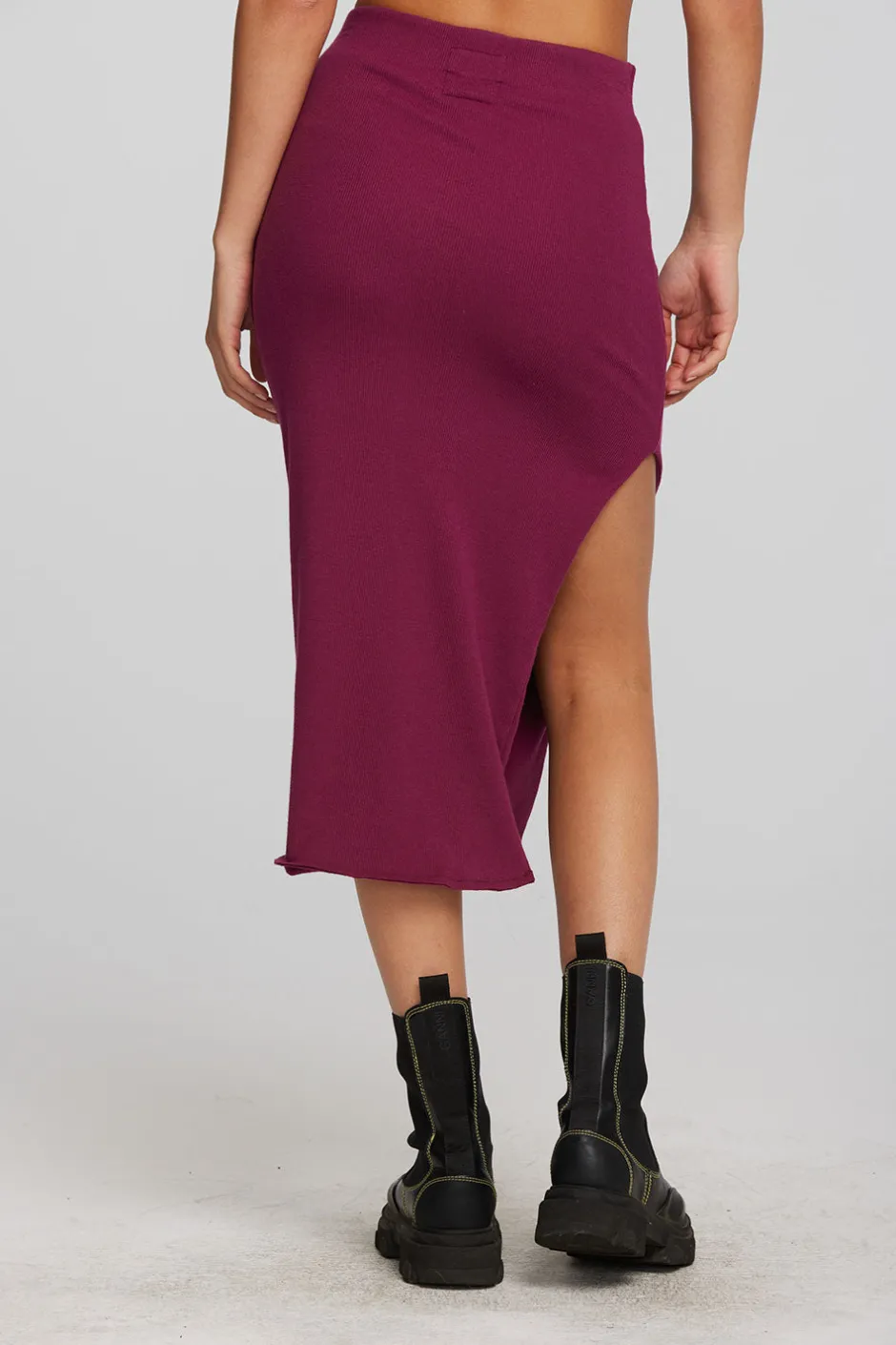 Women Chaser Brand Recycled Vintage Rib Midi Skirt With Shirring And Side Slit