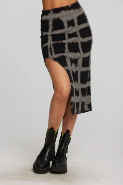 Women Chaser Brand Recycled Vintage Rib Midi Skirt With Shirring And Side Slit