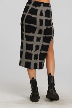 Women Chaser Brand Recycled Vintage Rib Midi Skirt With Shirring And Side Slit