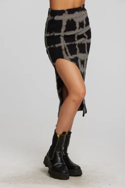 Women Chaser Brand Recycled Vintage Rib Midi Skirt With Shirring And Side Slit