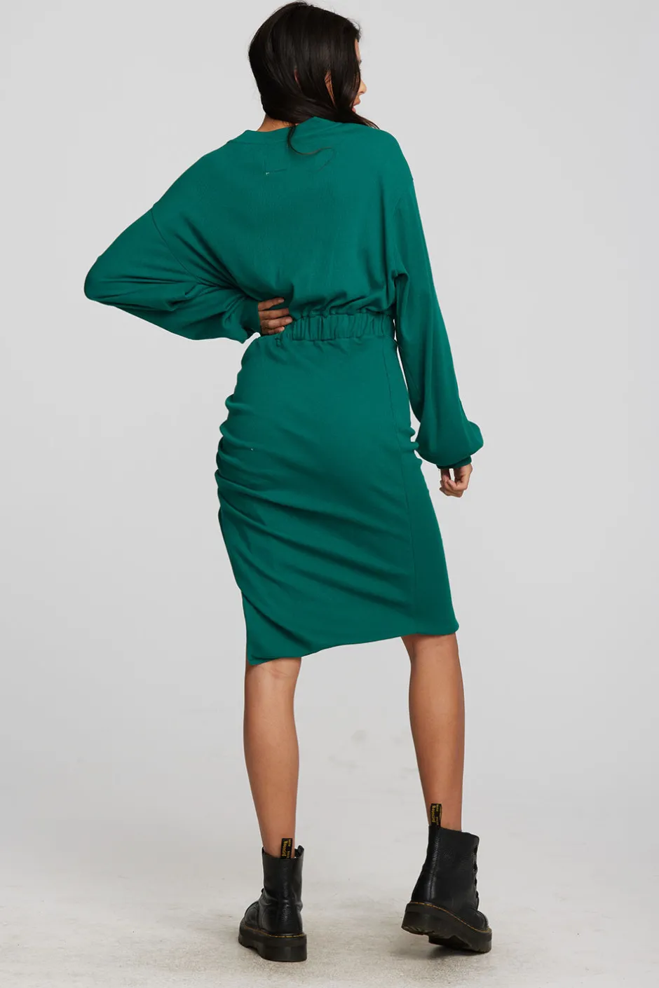 Women Chaser Brand Recycled Vintage Rib Midi Dress With Shirring And Side Slit