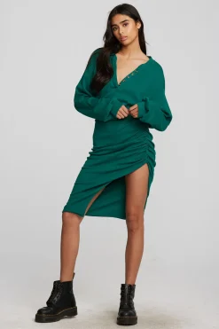 Women Chaser Brand Recycled Vintage Rib Midi Dress With Shirring And Side Slit